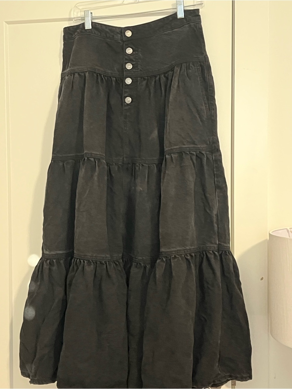 Free People Wet the Free Dreamweaver denim maxi skirt